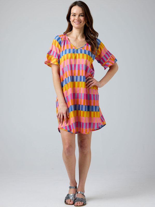 Cake Kim Dress Pink Yellow Blue Tile