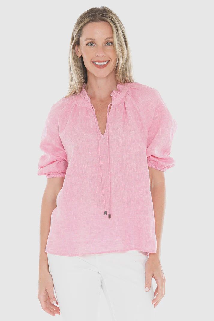 Jump Ruffle Neck Top Flamingo