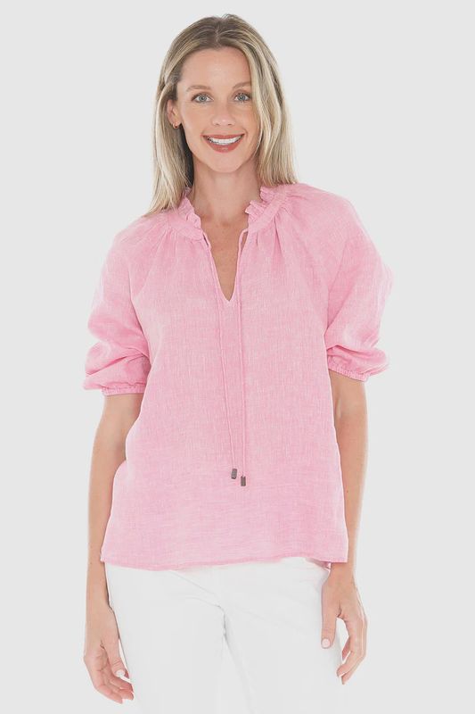 Jump Ruffle Neck Top Flamingo
