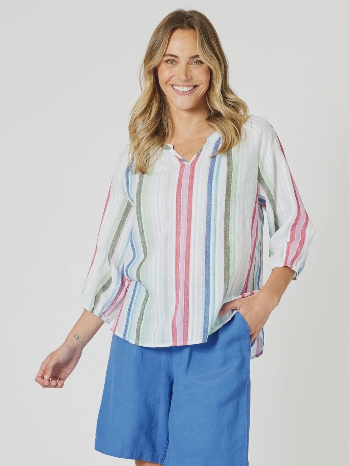 Gordon Smith Havana Stripe Top Basil Multi