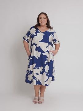 Clarity Barcelona Print Dress Blue/Nature