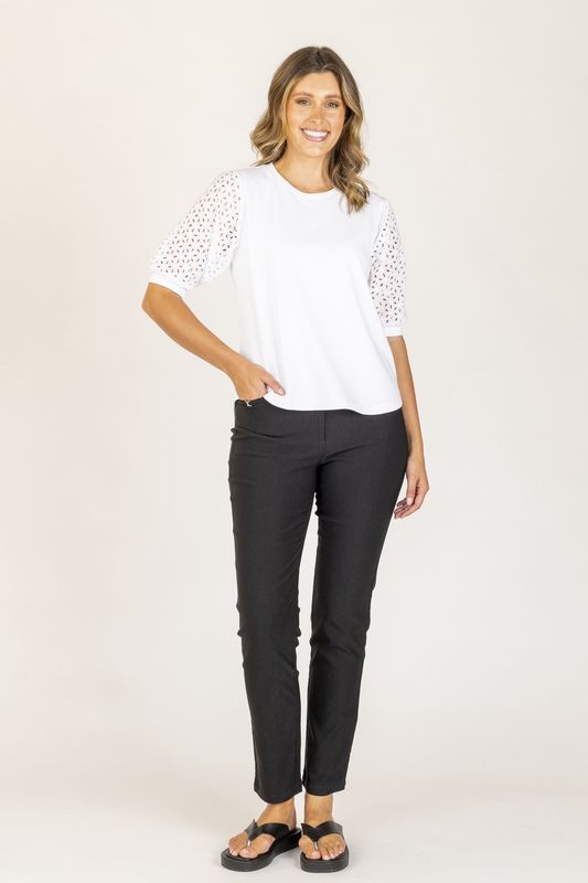 Maglia Bonnie Emb Sleeve top White