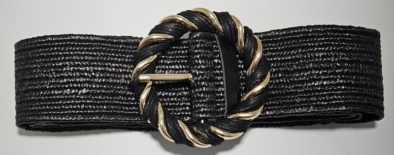 Hinako Round Buckle Woven Stretch Belt Black