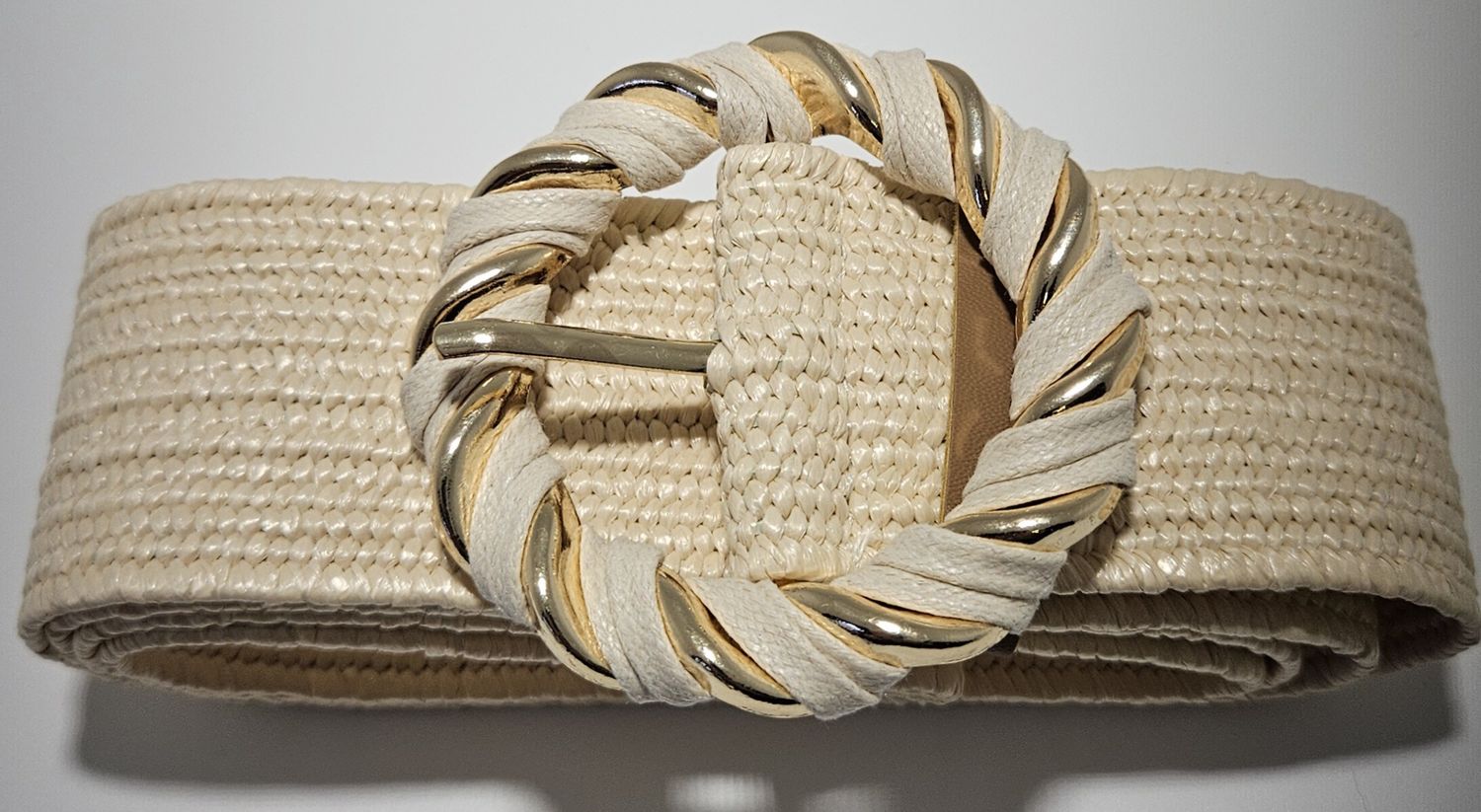 Hinako Round Buckle Woven Stretch Belt Natural