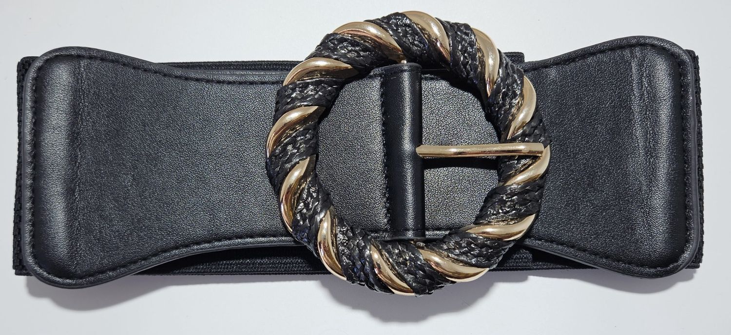 Hinako Round Buckle Elastic Stretch Belt Black