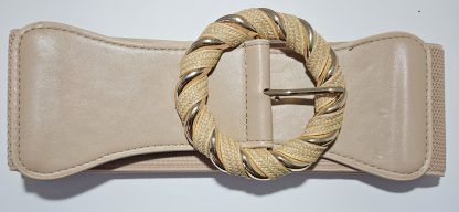 Hinako Round Buckle Elastic Stretch Belt Natural