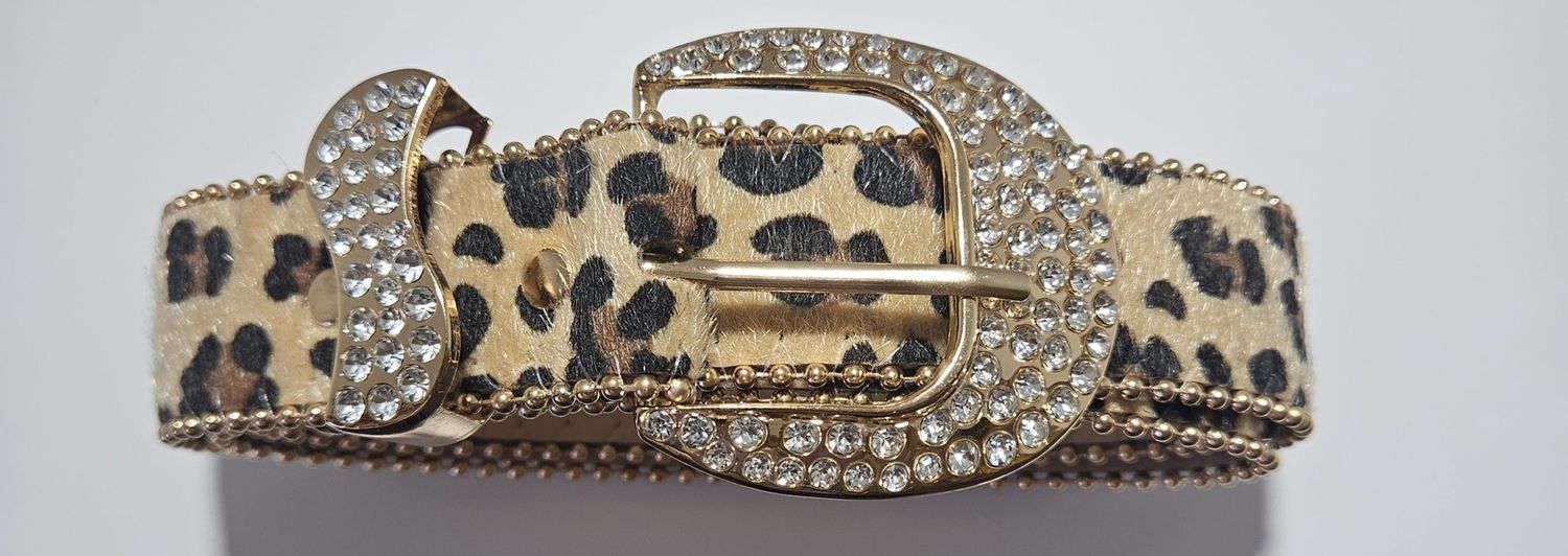 Hinako Leopard Stud Leather Belt Natural