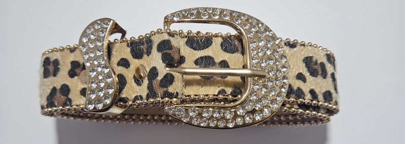 Hinako Leopard Stud Leather Belt Natural