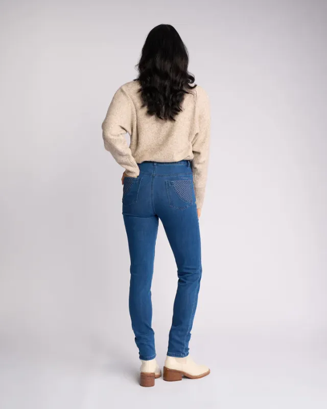 Vassalli REIGN Skinny Leg Full Length Basket Weave Pocket Jean Plain New Blue