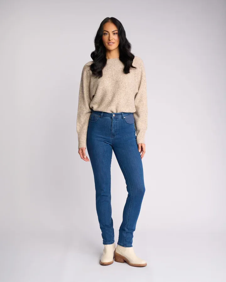 Vassalli REIGN Skinny Leg Full Length Basket Weave Pocket Jean Plain New Blue