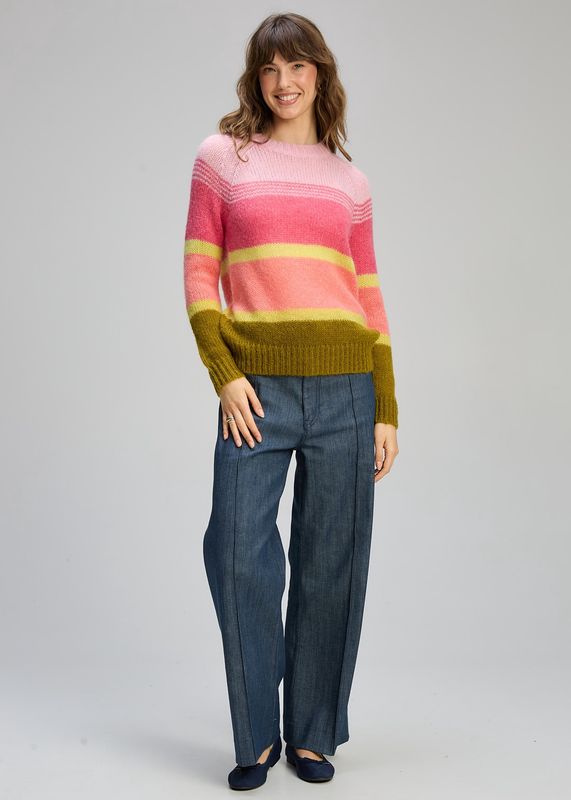 Zaket &amp; Plover Kid Mohair Lines Crew Neon Sorbet