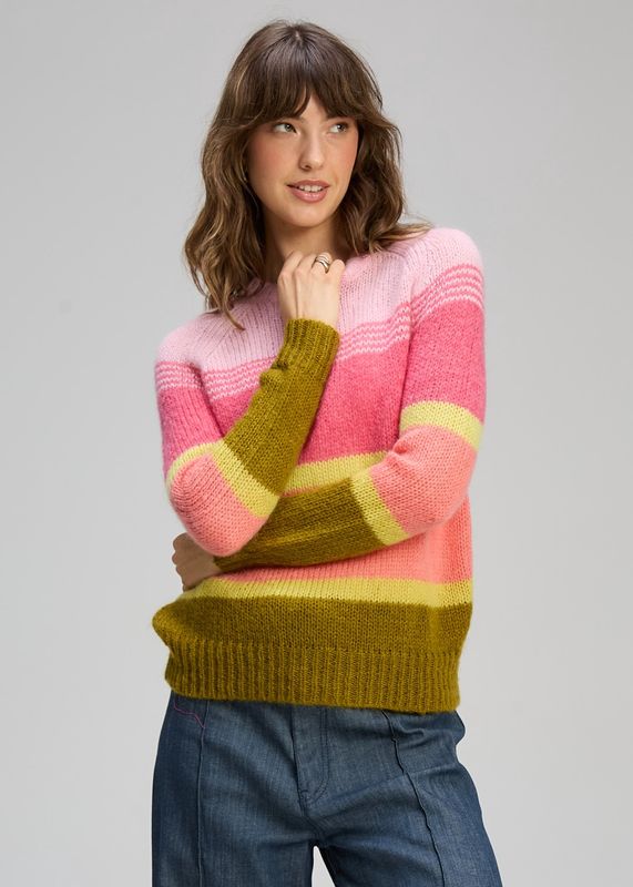 Zaket &amp; Plover Kid Mohair Lines Crew Neon Sorbet