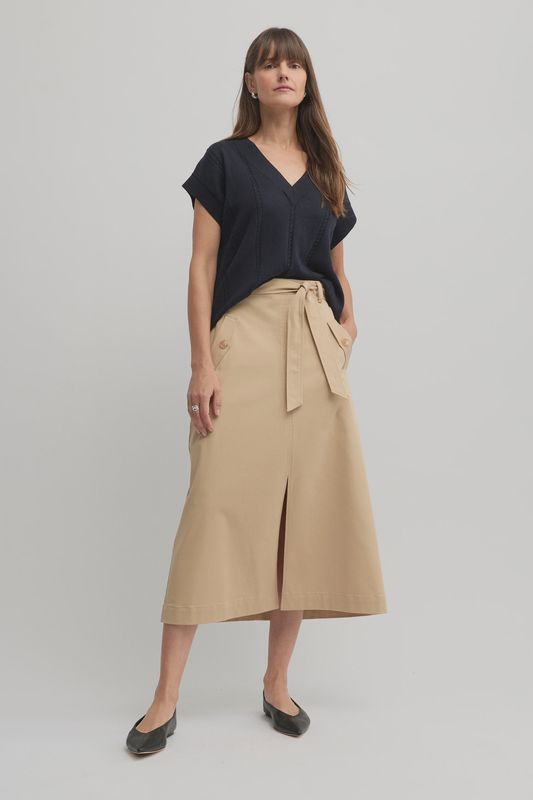 Yarra Trail Nova Multi Button Skirt Camel