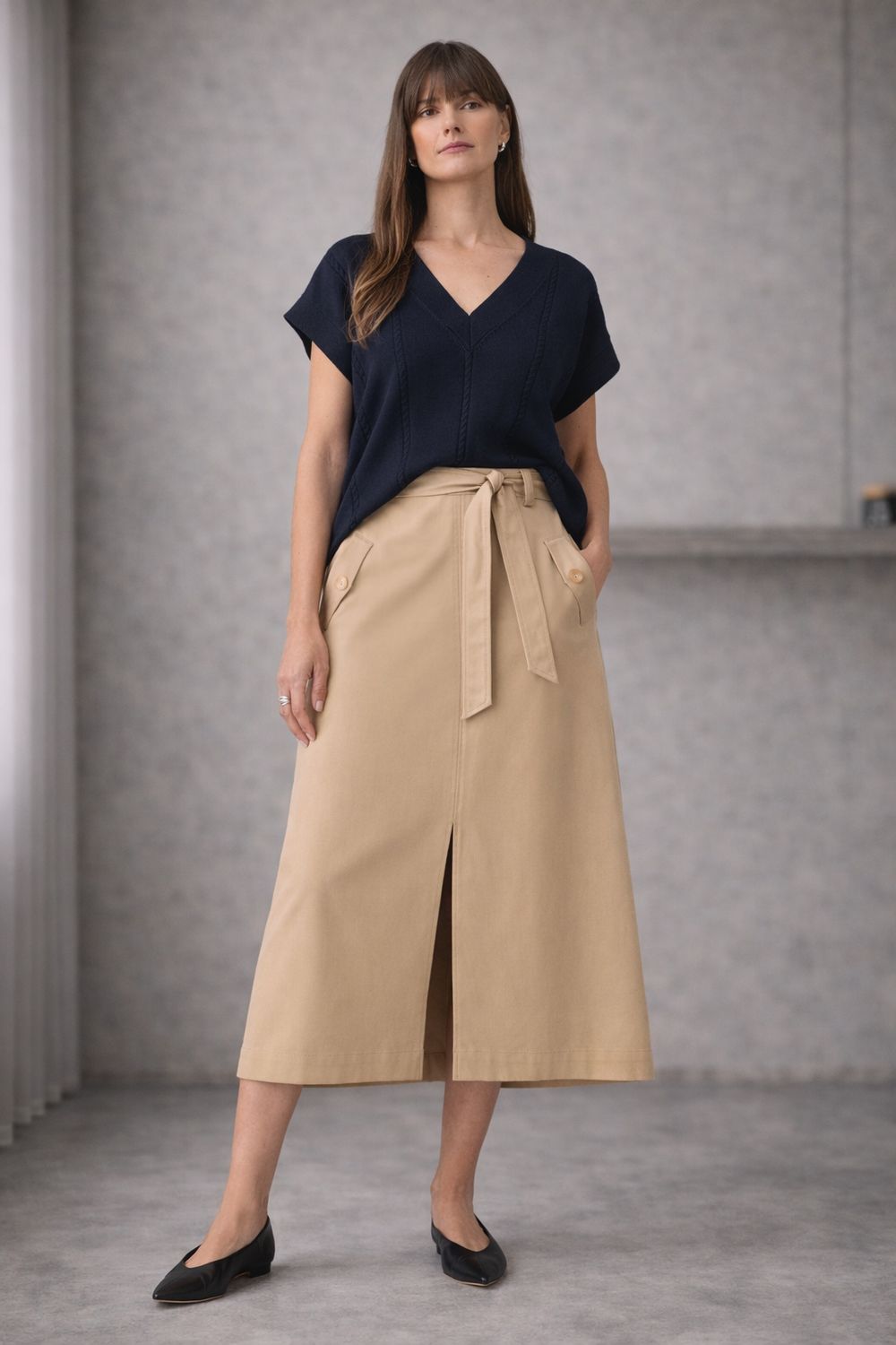 Yarra Trail Nova Multi Button Skirt Camel