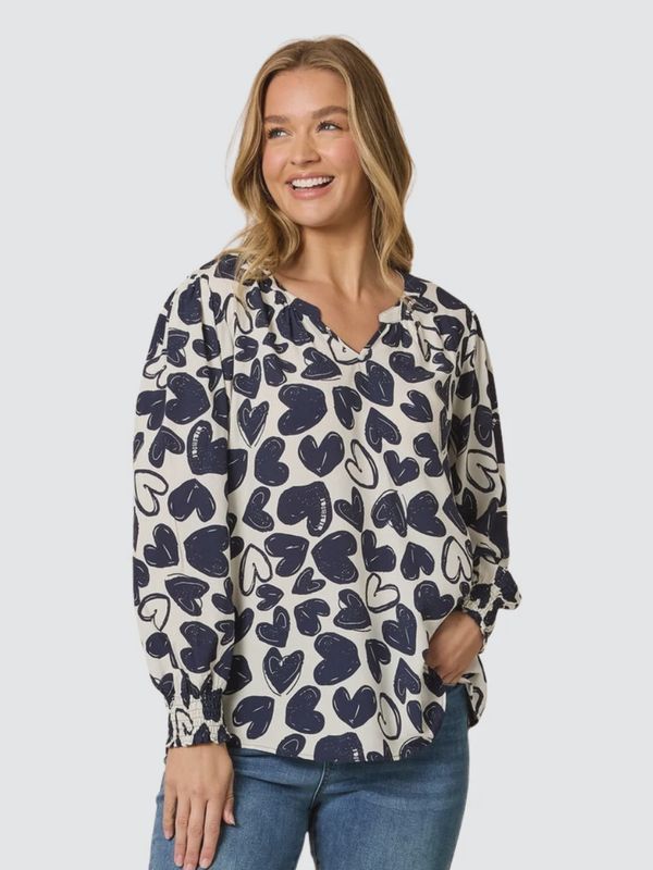 Threadz Luna Heart Top Navy/Ivory