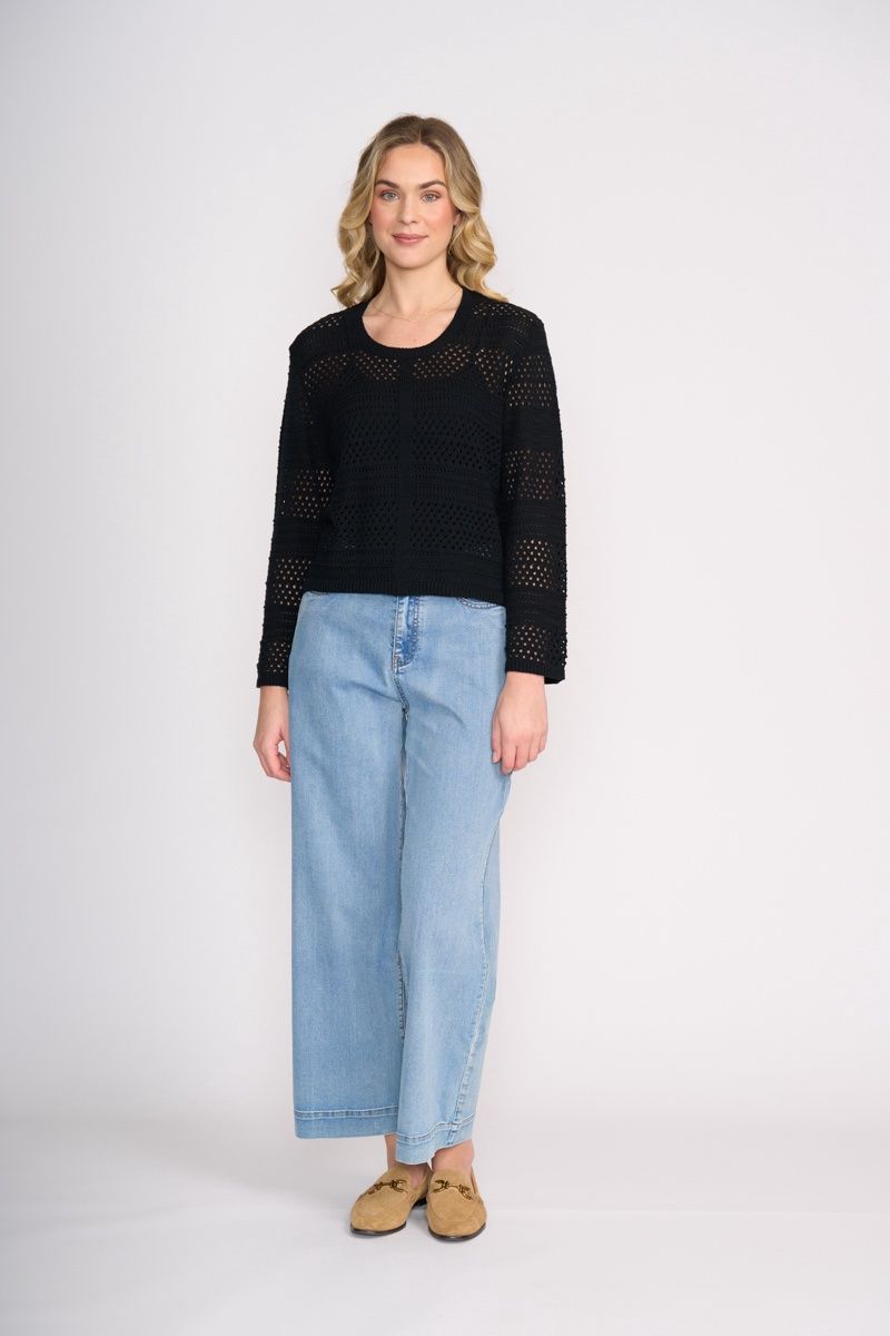 Foil Pulling Strings Sweater Black