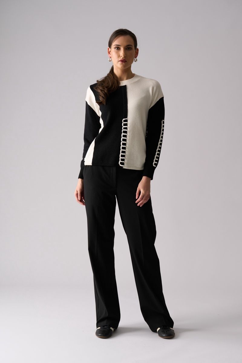 Foil Stitch Up Sweater Mono Mix