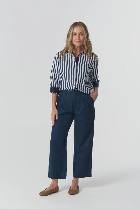 Goondiwindi Classic 3/4 SL Cotton Shirt Dark Navy/White