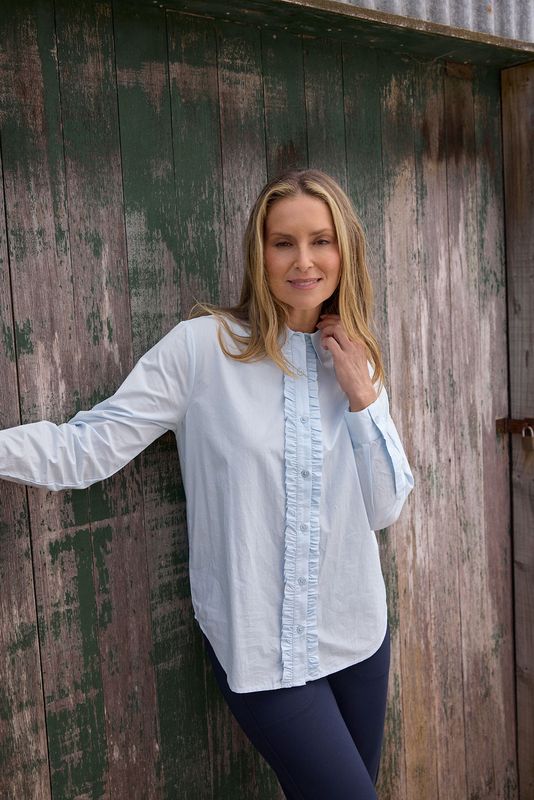 Goondiwindi Front Ruffle Shirt Skyride Blue