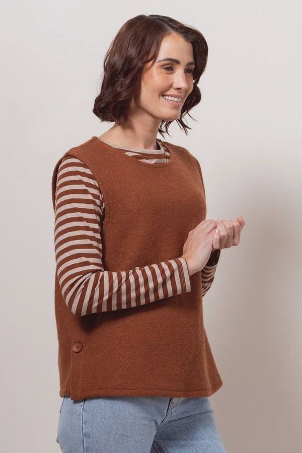 See Saw Boiled Wool Side Button Vest Copper