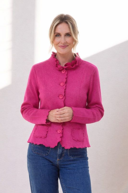 See Saw Boiled Wool Ruffle Trim Jacket Pink