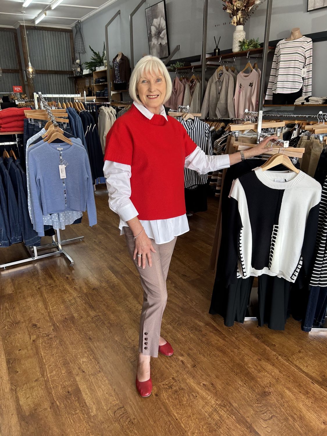 See Saw Boiled Wool Stitch Detail Top Red