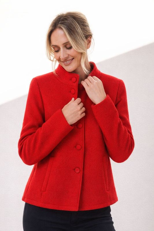 See Saw Boiled Wool High Neck 2 Pcket Jacket Red