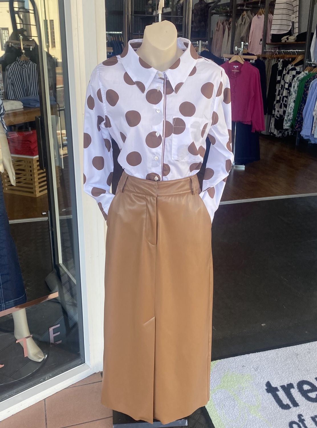 See Saw Cotton Spot Classic Shirt Coffee/ White