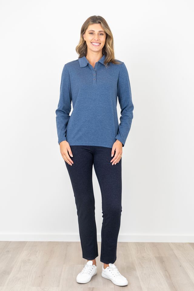 Renoma Kimmy Long Sleeve Polo Top Denim