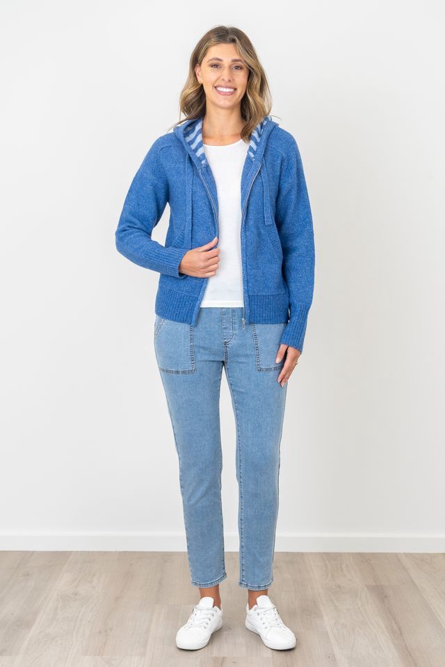 Renoma Ally Stripe Zip Hooded Jacket Denim