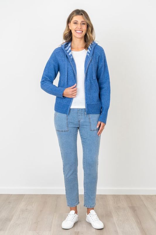 Renoma Ally Stripe Zip Hooded Jacket Denim