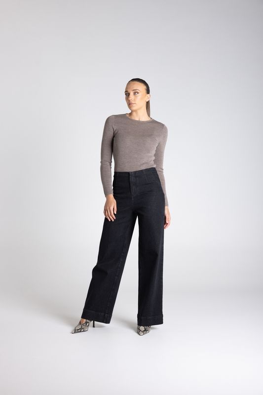 Two T's Crew Neck Merino Knit Top Buff