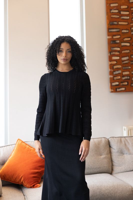 Two T's Milano Pointelle Peplum Top Black