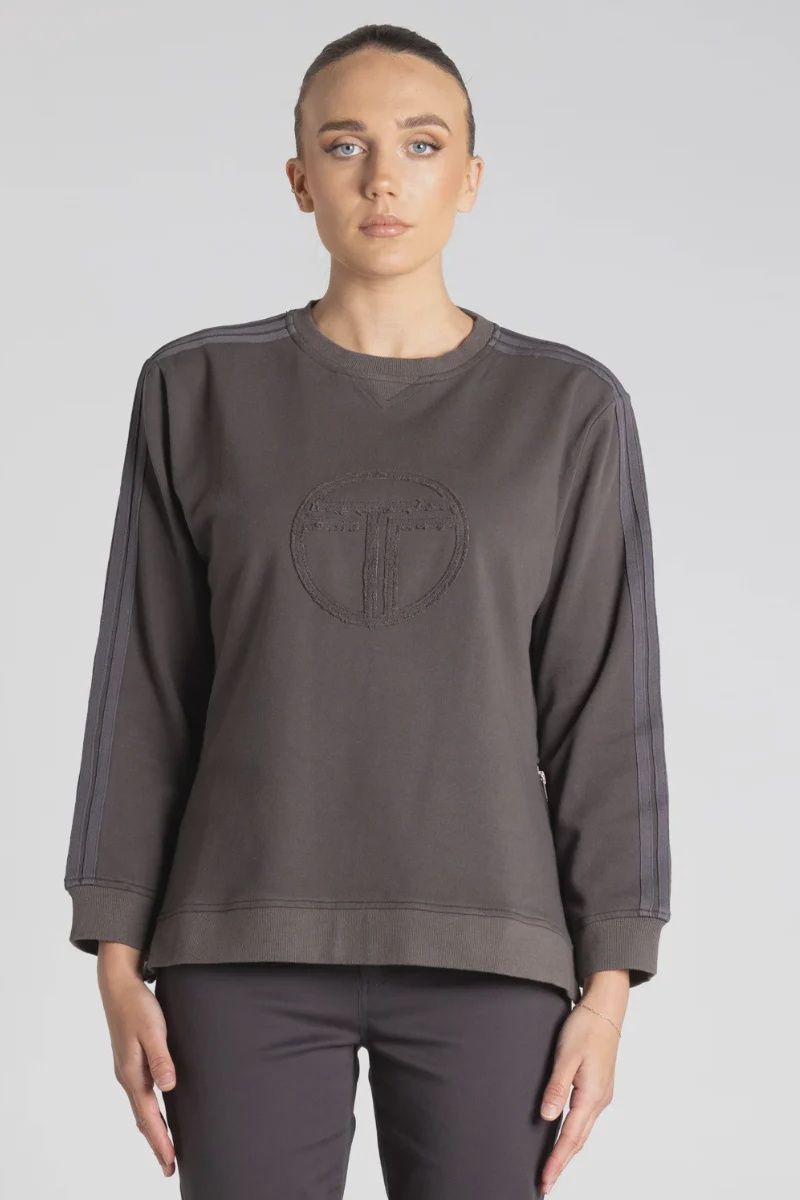 Two T's Drop Shoulder Logo Sweater DTM Slate