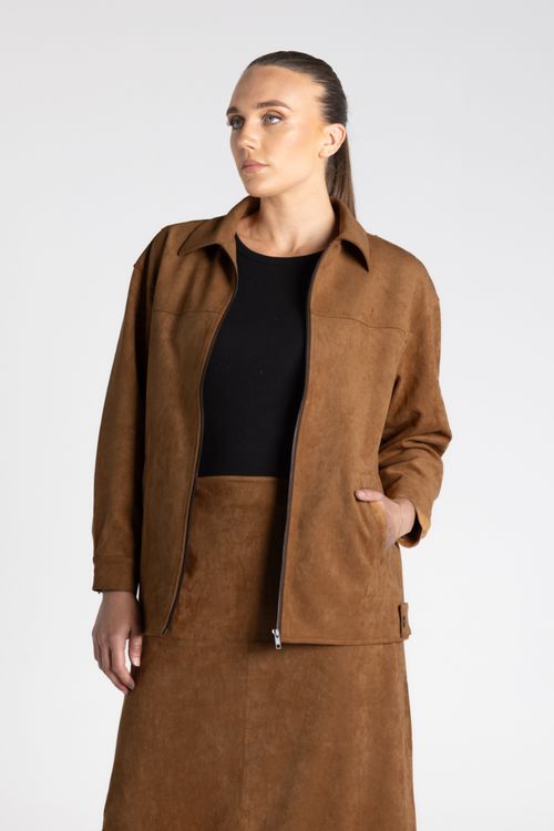 Two T's Faux Suede Jacket Toffee