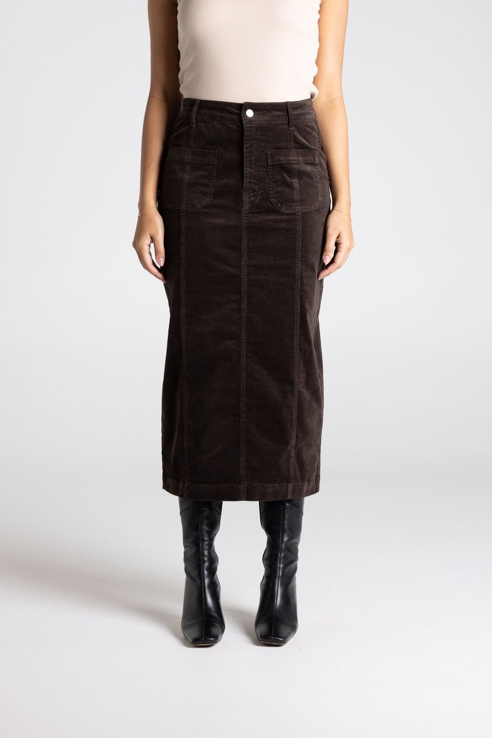 Two T's Cord Midi Skirt Brazil Nut
