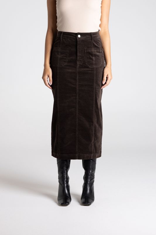 Two T's Cord Midi Skirt Brazil Nut