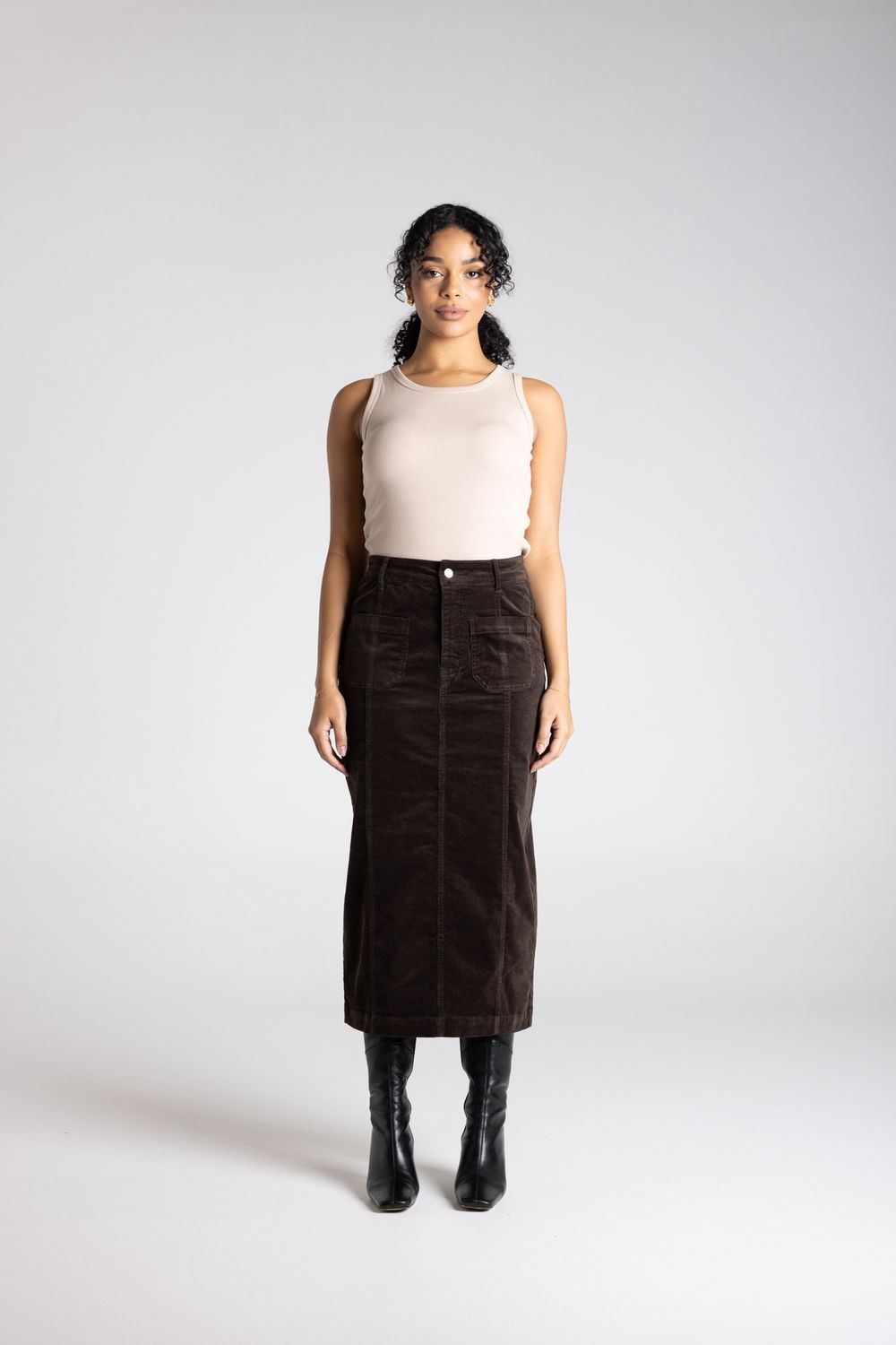 Two T's Cord Midi Skirt Brazil Nut