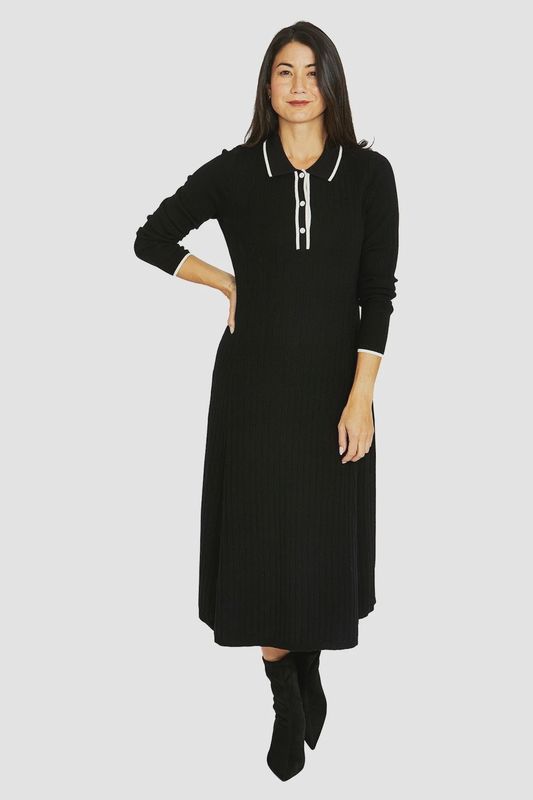 Jump Tipped Collar Dress Black