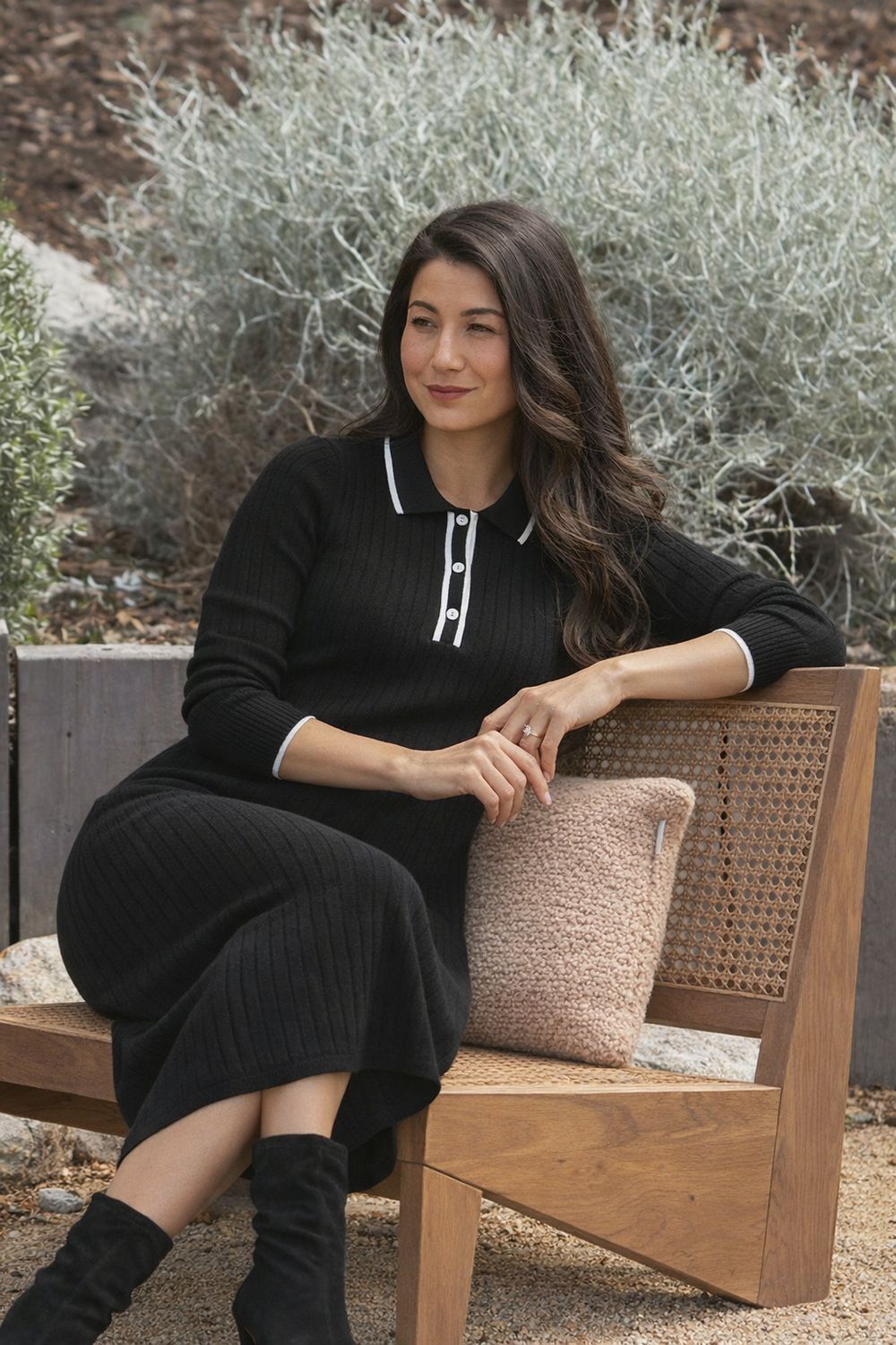 Jump Tipped Collar Dress Black