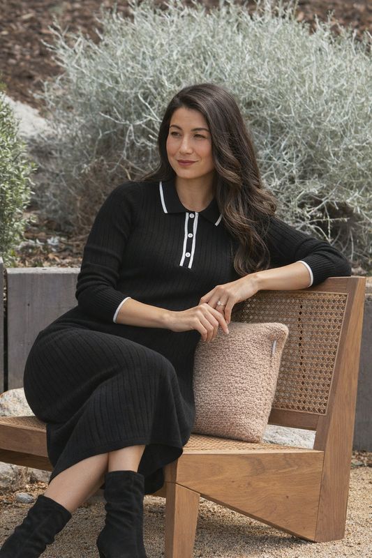 Jump Tipped Collar Dress Black