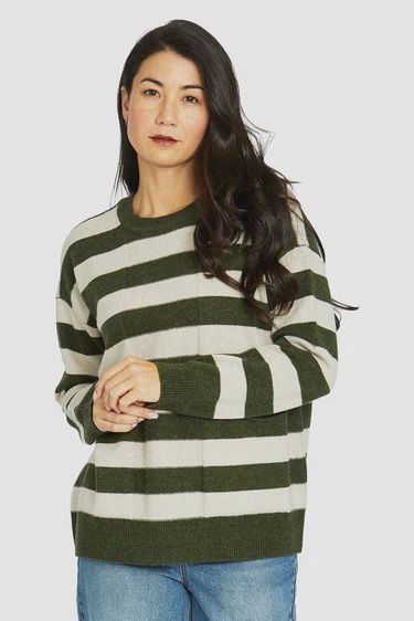Jump Pkt Stripe Pullover Thyme/ Natural
