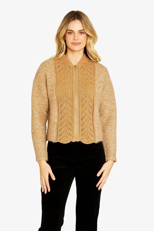 Ping Pong V Neck Cable Knit Cardigan Taupe