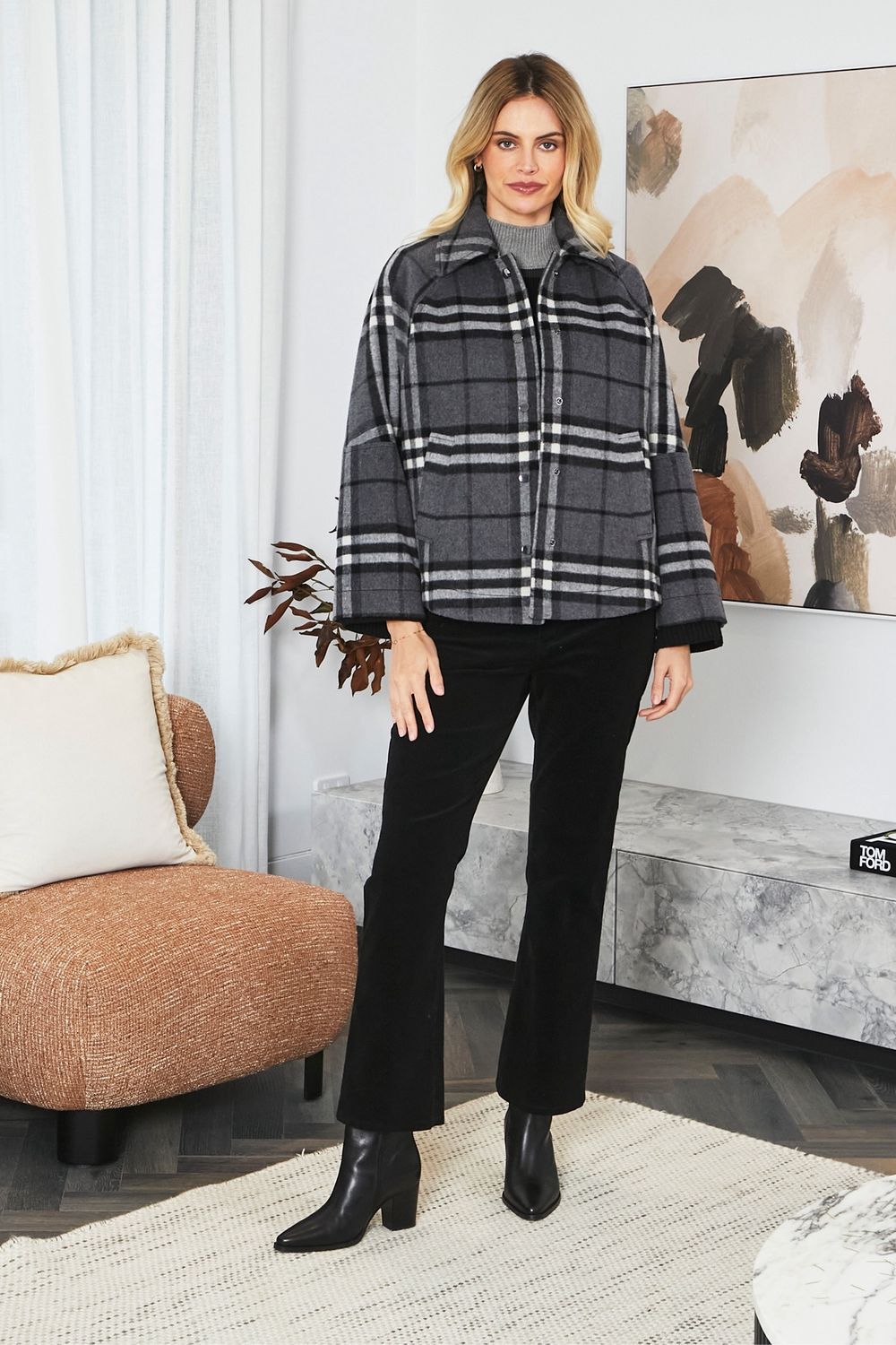 Ping Pong Lennon Crop Swing Coat Grey Multi