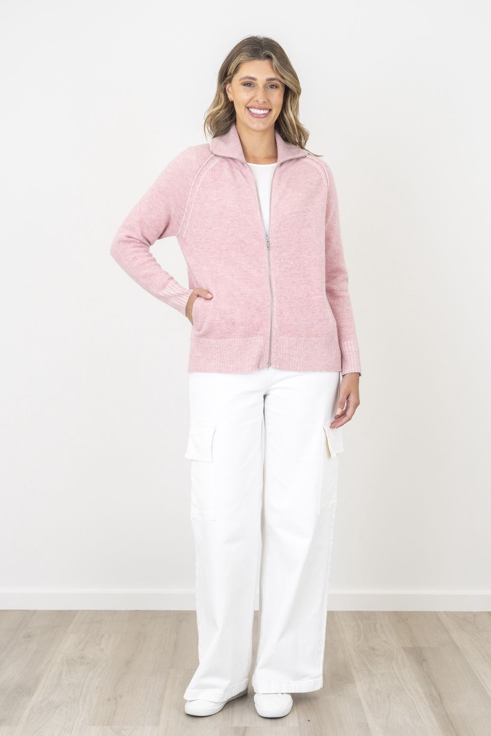 Maglia Two Tone Zip Cardigan Pink