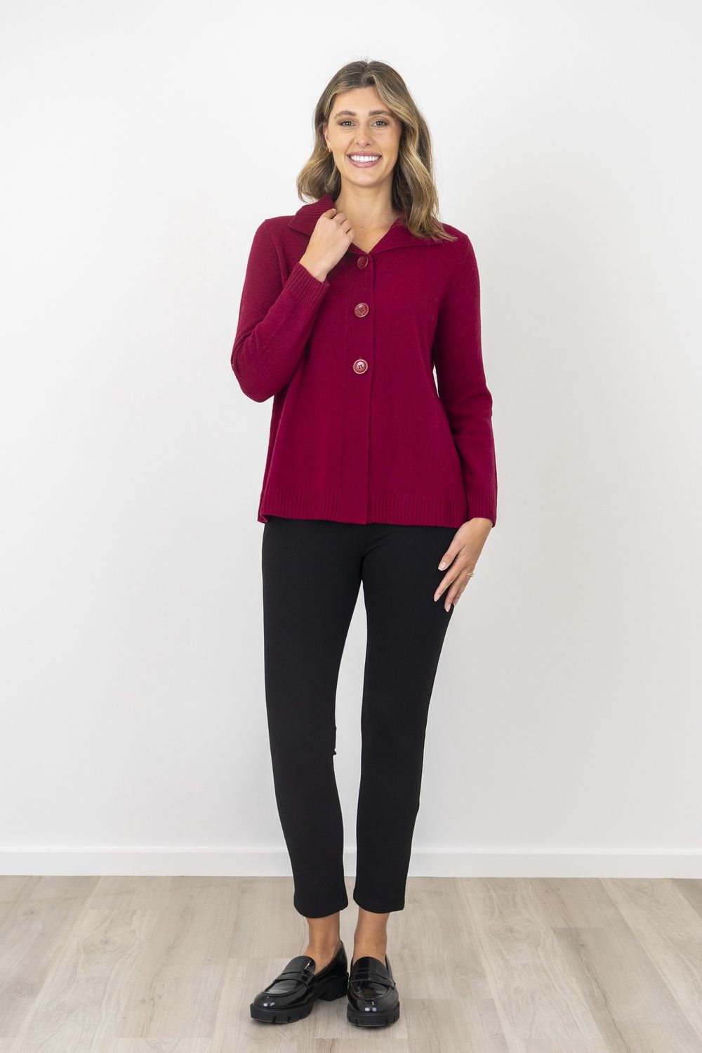 Bromley Peggy Wool Collared Cardigan Claret