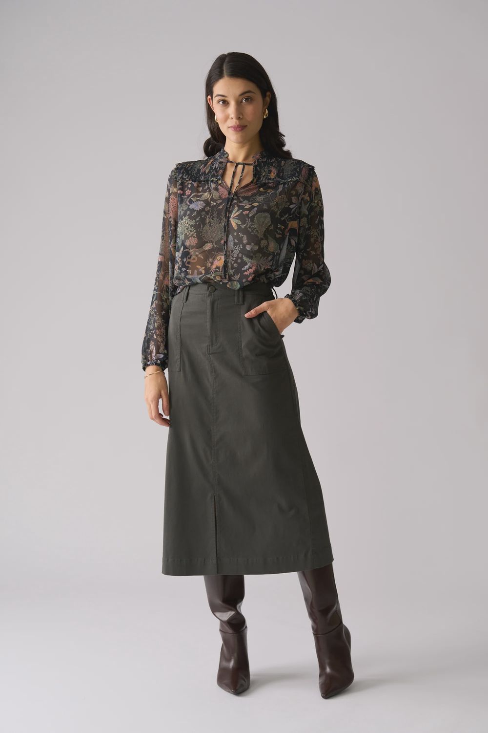 Foil Suave Operator Skirt Dark Sage