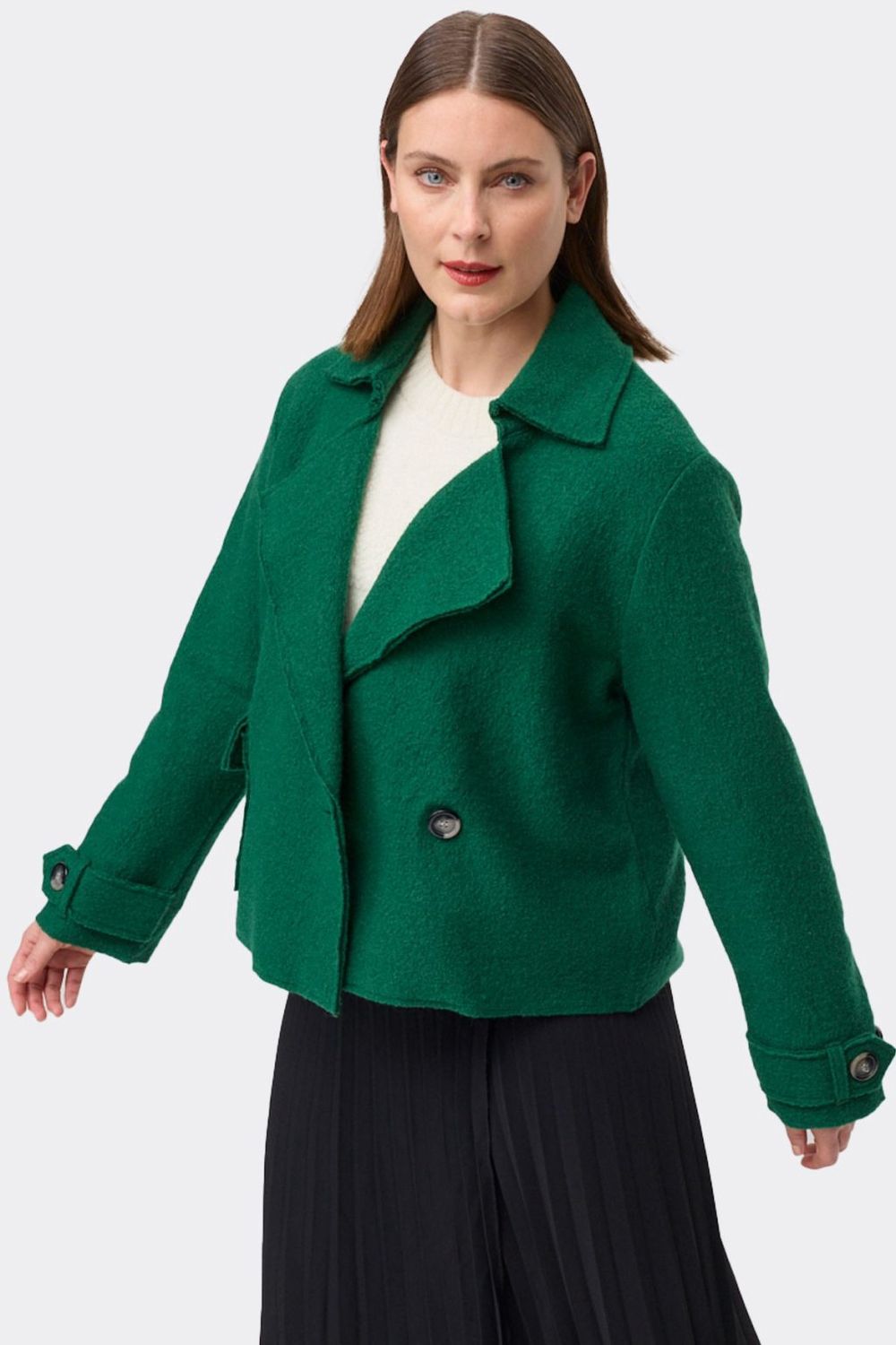 Marco Polo Cropped Boiled Wool Jacket Deep Pine