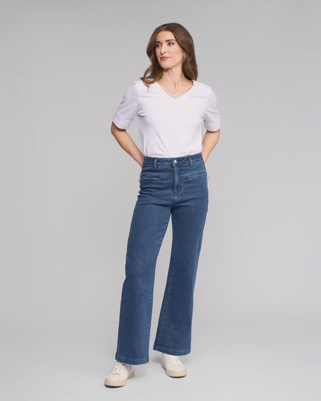 Vassalli Peace Jean Brushed Indigo Wide Leg Full Length