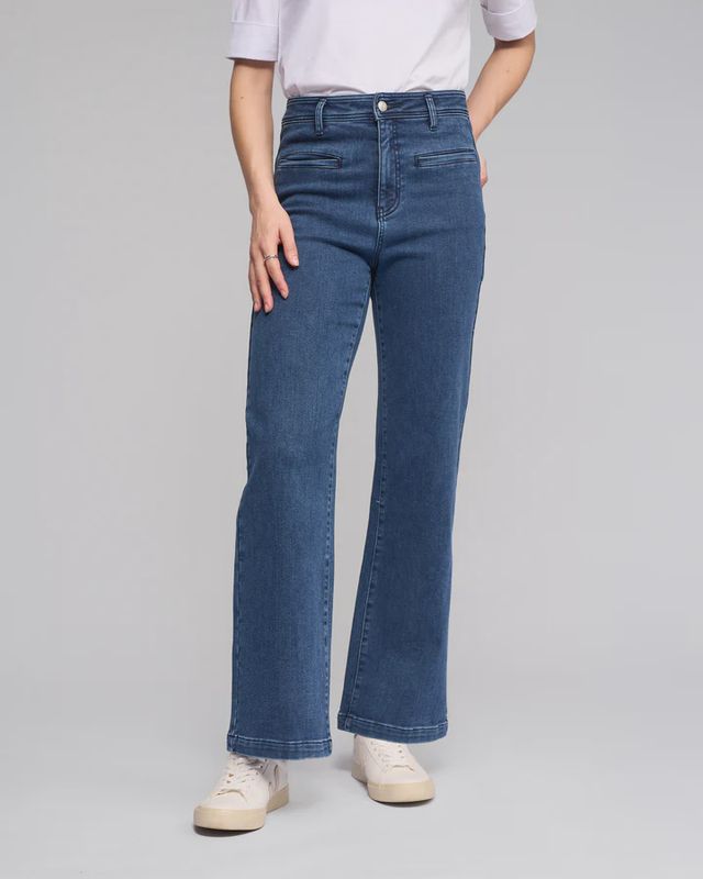 Vassalli Peace Jean Brushed Indigo Wide Leg Full Length